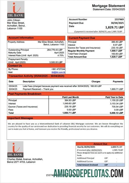 em branco Líbano Banco Intercontinental do Líbano (IBL) Declaração de hipoteca Word e modelo PDF